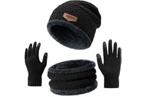 Premillow Winter Hat Beanie Scarf Touchscreen Gloves Set for Men/Women, Skull Cap Gloves Neck Warmer Set with Fleece Lined