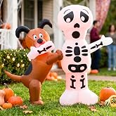 4FT Halloween Inflatable Dog and Skeleton Blow up Outdoor Yard Decoration | Build-in LEDs Auto Fan Funny Puppy Inflatables with Bones for OutDoor Indoor Holiday Yard Garden Lawn Porch Party Decoration