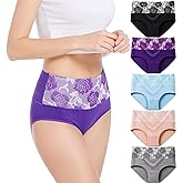 HAVVIS Women's Briefs Underwear Cotton High Waist Tummy Control Panties Rose Jacquard Ladies Panty Multipack