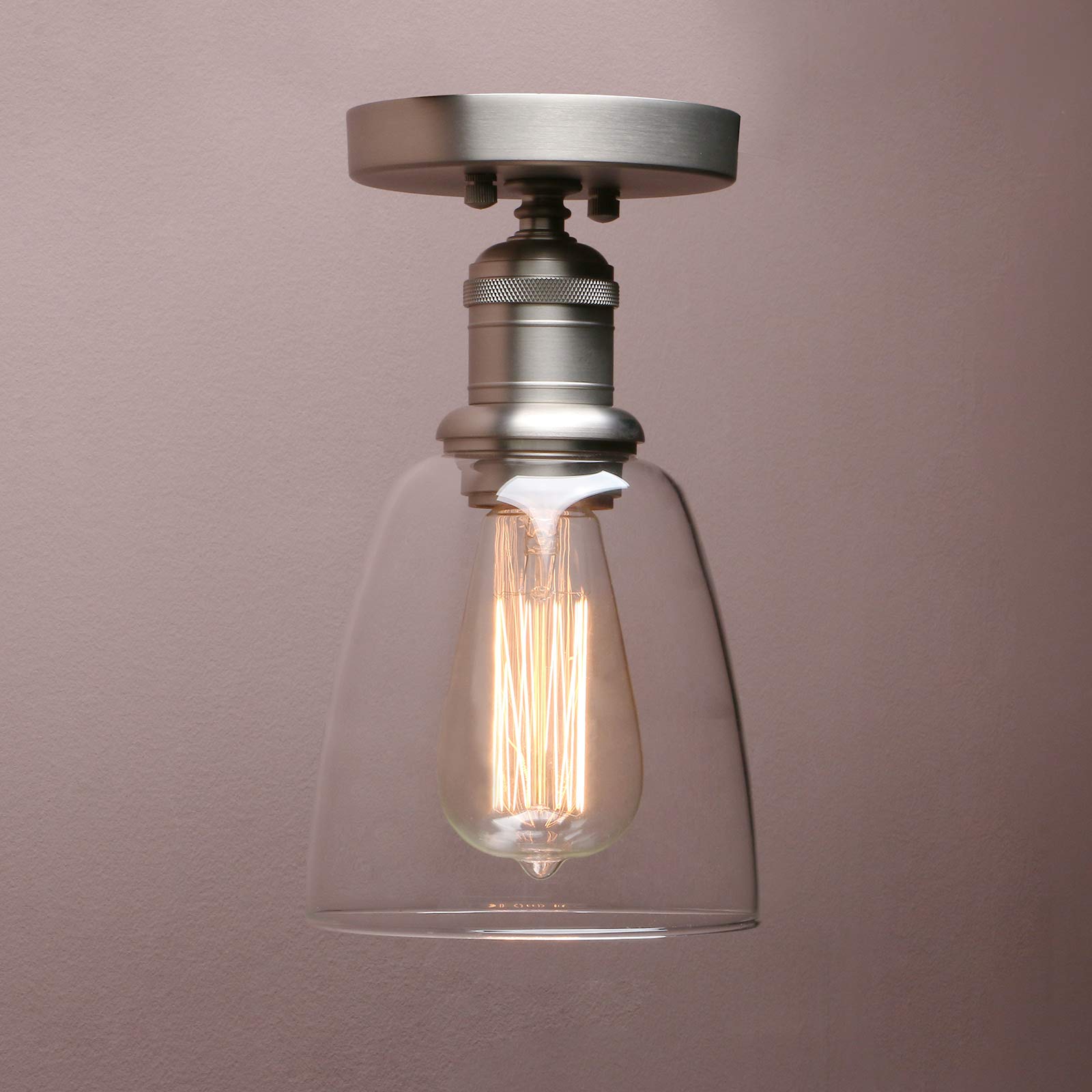 Yosoan Lighting Loft Bar Ceiling Pendant Light Fitting for Kitchen Island Living Room Bedroom Dining Room Bathroom, Clear Glass Shade (Brushed)