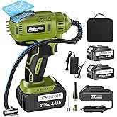 Battery Powered Air Compressor with 2x4000Mah 21V Batteries, Runs Quiet, Auto Off, Fast Powerful Cordless Portable Air Compressor for Car Tires, Max 150Psi w/Accurate Digital Pressure Gauge