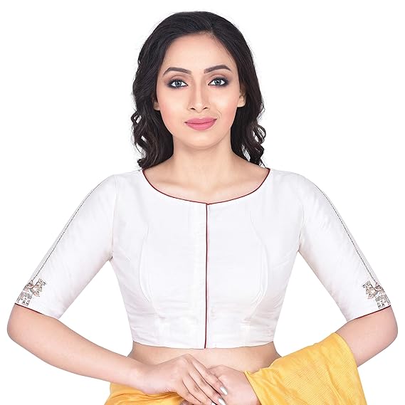 Women's Cotton Slub Embroidered Blouse (D-1005398-White)
