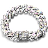 Halukakah Diamond Cuban Link Chain for Men,15MM 18k Real Gold/Platinum Plated Gold Chain Bracelet/Necklace,Prong Set Shell White/Laser Color Lab Diamonds Zircon,with Free Giftbox