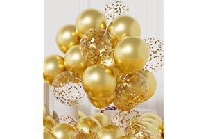 AULE Party Balloons Pack of 42 - Metallic Gold Balloons & Gold Confetti Balloons and 64ft Ribbons - 12 Inch Balloons Decorations Set