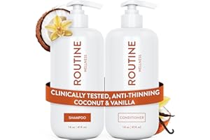 Routine Wellness Anti-Thinning Shampoo and Conditioner Set for Thinning Hair - Biotin DHT Blocker Women & Men - Color Safe Shampoo for Hair Loss & Healthier Hair - Coconut & Vanilla (Pack of 2)