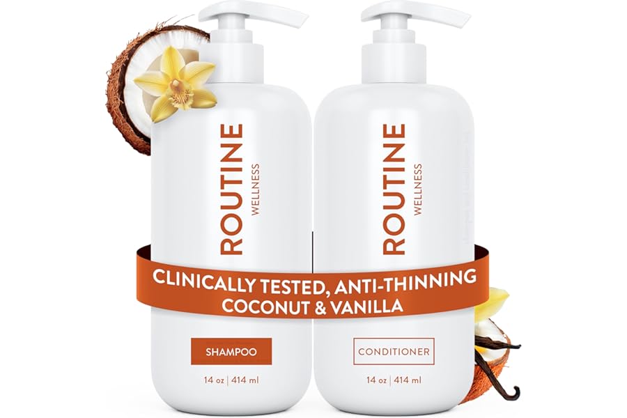 Routine Wellness Anti-Thinning Shampoo and Conditioner Set for Thinning Hair – Biotin DHT Blocker Women & Men – Color Safe Shampoo for Hair Loss & Healthier Hair – Coconut & Vanilla (Pack of 2)