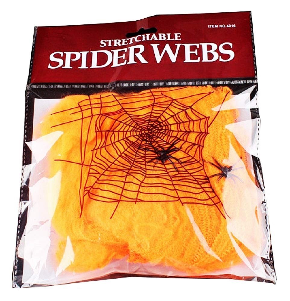 Lovelegis Fake cobweb - two spiders - 20 grams - decoration - halloween - elasticated - party - accessories - orange color - christmas and birthday gift idea
