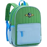 VASCHY Toddler Boys Backpack, Kids' Small Lightweight Quilted Color-blocked Bookbag School Backpack for Daycare Children Green Blue