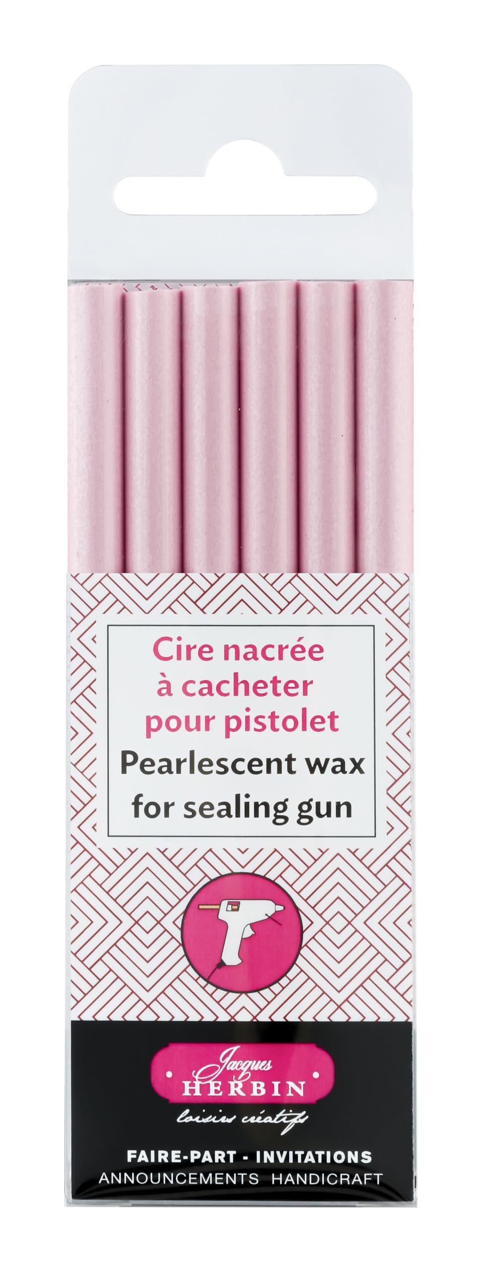 Jacques Herbin 35962T - Pack of 6 special sealing wax sticks - Made for wax guns - Pearly Light Pink Colour - Manufactured in France - Creative Art Tool