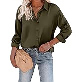 Chigant Women's Blouse Satin Silk Shirts Button Down Shirts Casual Loose Long Sleeve Office Work Tunic Tops