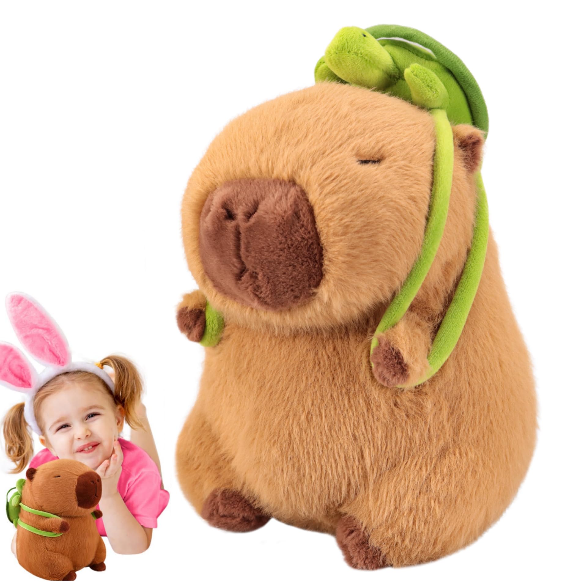 Emoin Cute Capybara Plush Toys Baby Girls Toys 13.8Inch Soft Capybara Stuffed Animals with Turtle Backpack Plushie Doll Birthday Gifts for Toddlers