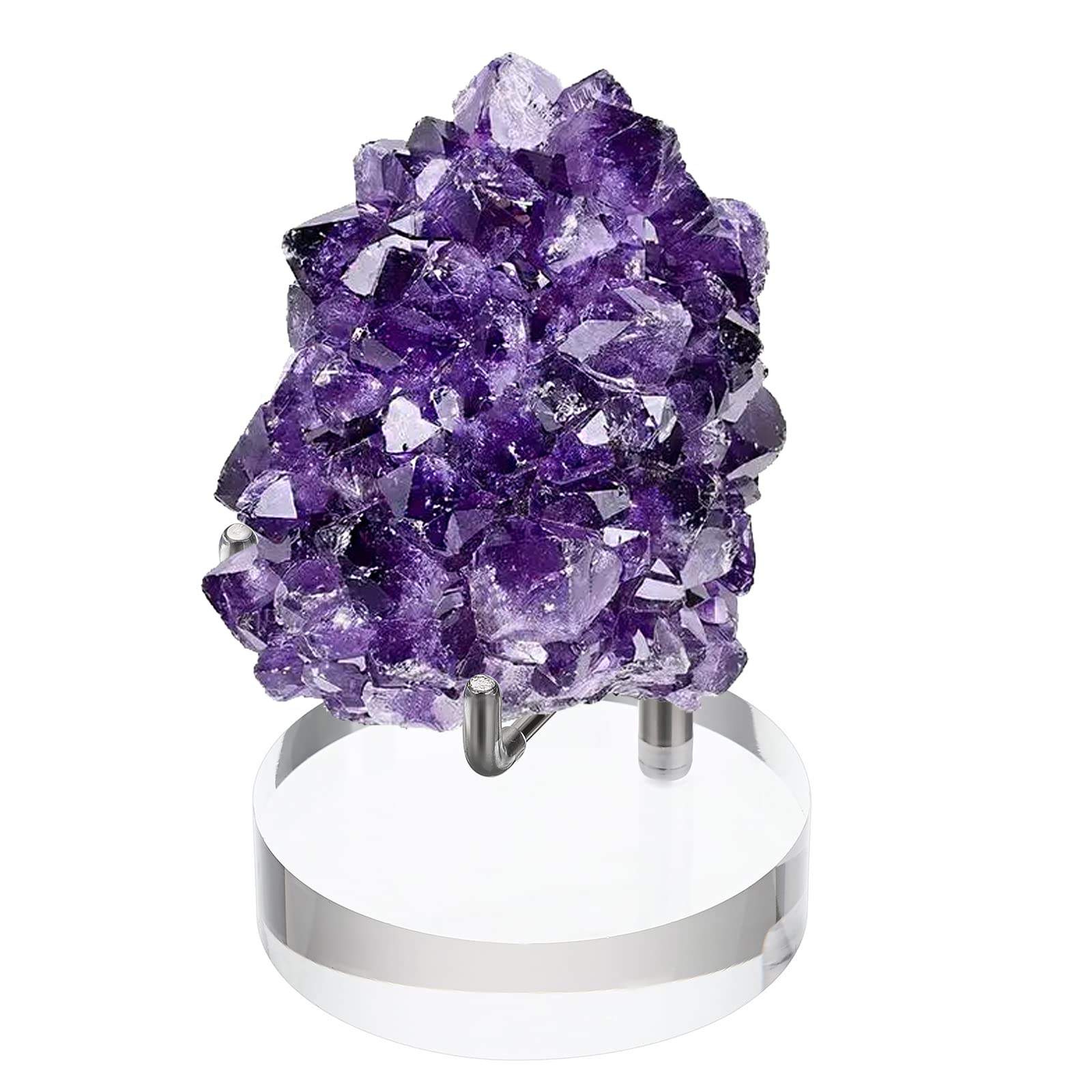 BTSKY Small Size Adjustable Silver Metal Arm Display Stand Easel with Round Acrylic Base, Display Holder for Geodes Rock Mineral Agate Fossil Coral Coin