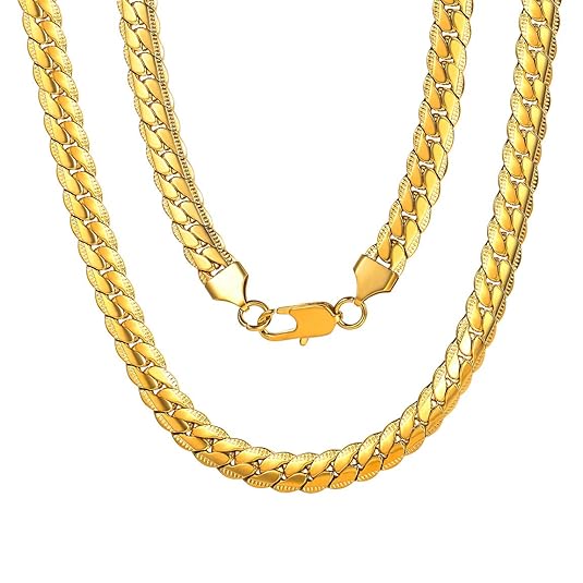 ChainsPro 925 Sterlingsilber/Schwarz/ 18K Gold Vergoldet Kubanischer Gliederkette Halskette -Panzerkette Männer-6/8 mm Breite