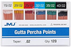 JMU Dental Gutta Percha Points .02 Taper, #15-40 Assorted, Spill-Proof Box, 120pcs