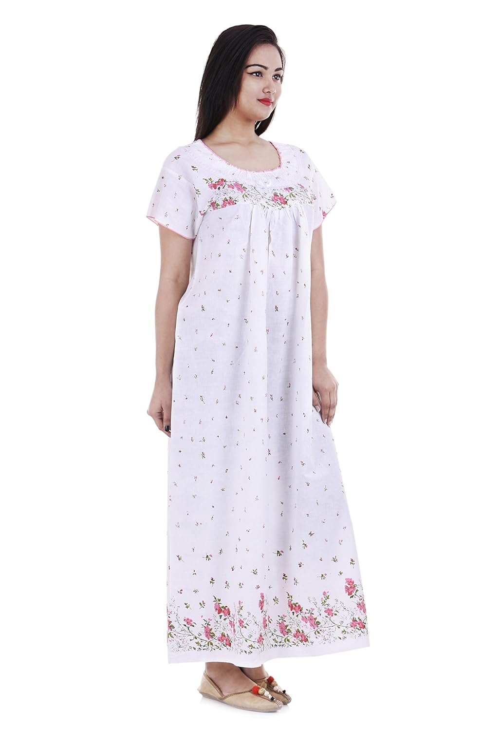 indian handicraft women's cotton maxi (gwn-20_white_free size)