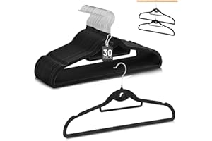 Velvet Hangers 30 Pack, STOPKLAS Black Clothes Hanger Non Slip Felt Hangers with 360° Swivel Hook, Thin Hanger Space Saving, Heavy Duty Closet Hanger for Clothes, Coats, Suits, Dress, Pants