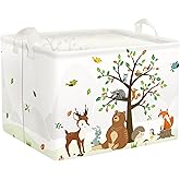 Clastyle Woodland Animals Bear Fox Raccoon Tree Baby Gift Storage Basket Large Deer Owl Collapsible Rectangular Shelf Basket Cute Clothes Towel Toy Book Storage Bin for Nursery