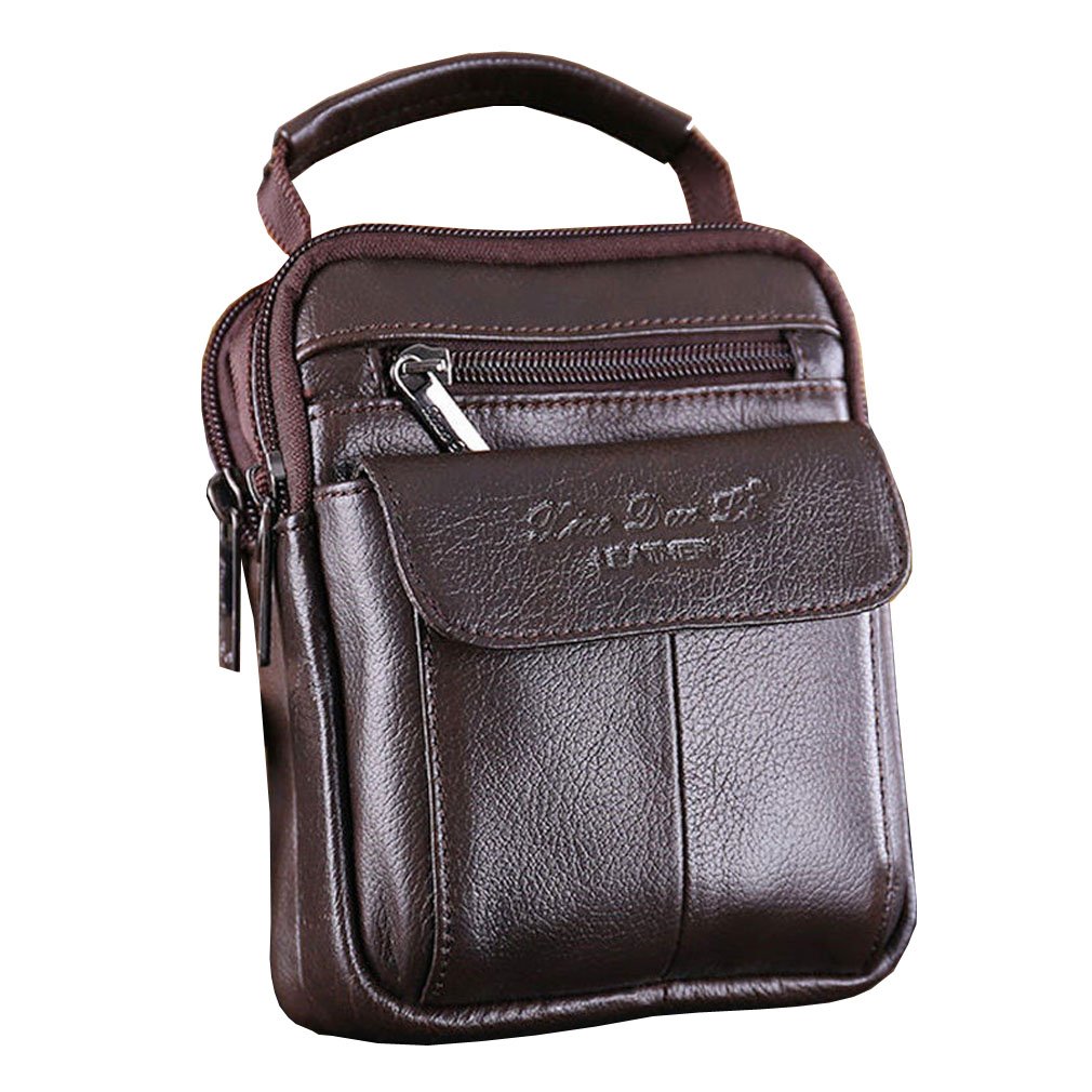 Hebetag Small Leather Messenge Shoulder Cross Body Bag Pouch Waist Fanny Belt Hip Bum Male Tote HandBag Purse Cigarette Case Cell Phone Pocket