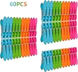 VEGCOO 60 Pcs Clothes Pegs with Storage Bag 4 Colours Plastic Clothes Clips view 2