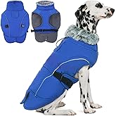 DENTRUN Winter Warm Dog Coat Reflective Jacket with Turtleneck for Cold Weather, Adjustable Buckle Windproof Water Repellent, Thick Snowsuit Fleece Vest for Small, Medium, Large Dogs, Blue, S