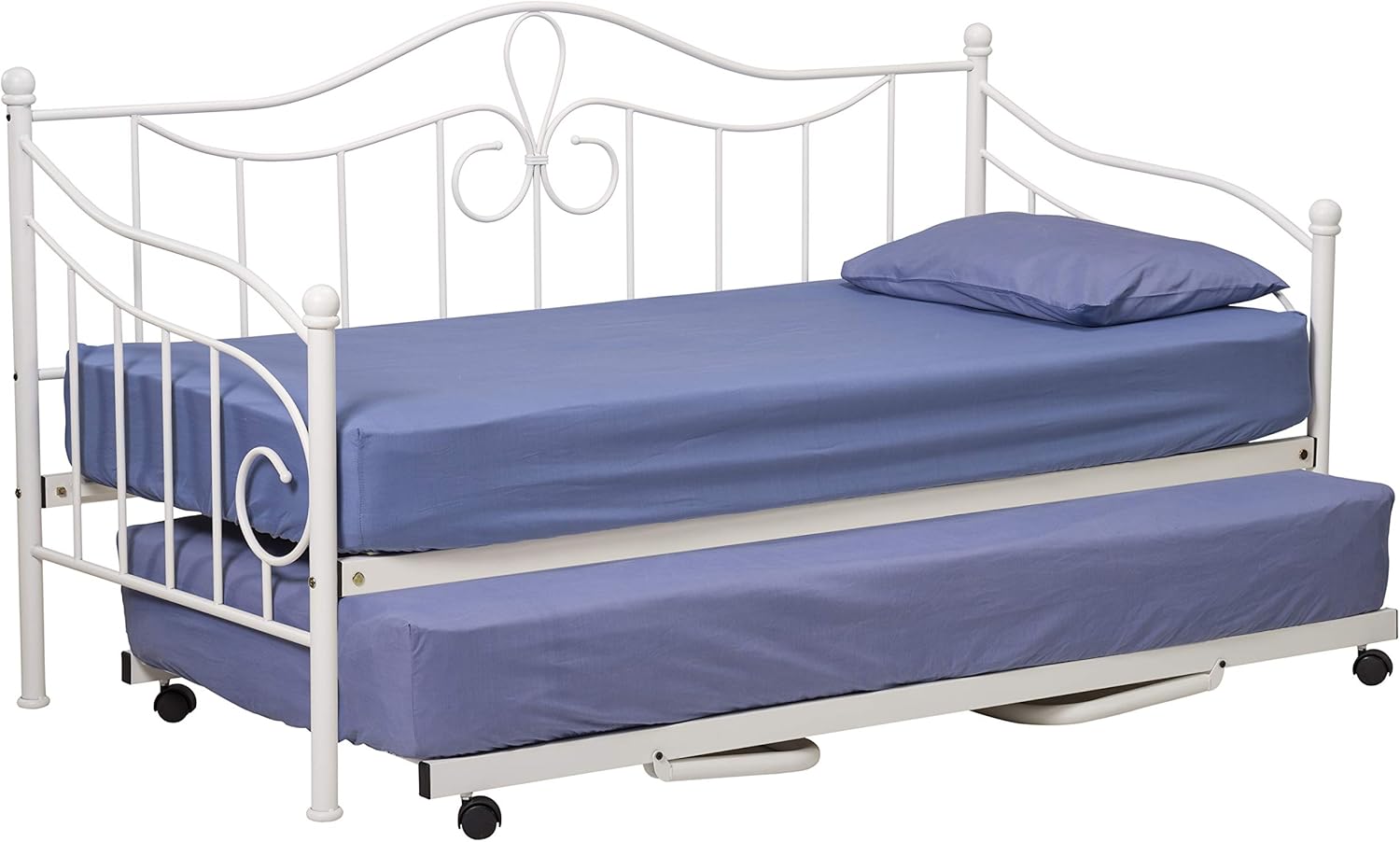 Lisbon White Metal Day Bed with Trundle Victorian Style 3FT Single Guest Bed Frame (With Trundle