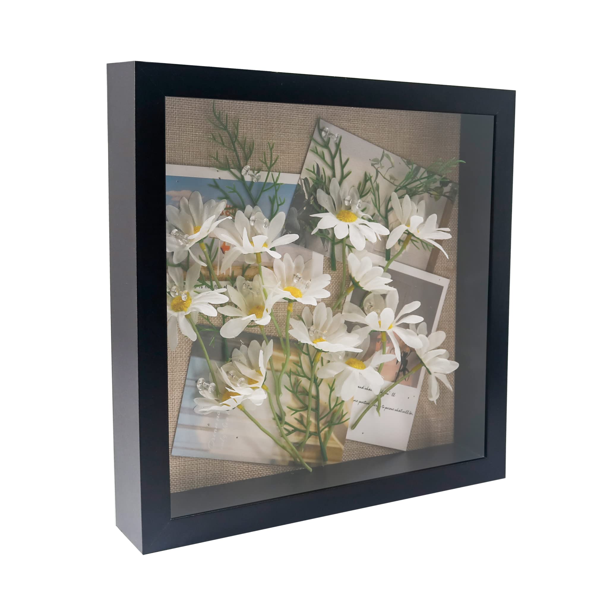 GraduatePro Shadow Box Frame 12x12 Display Case Black with Linen Background and 6 Stick Pins Memorabilia Awards Medals Photos Memory Box