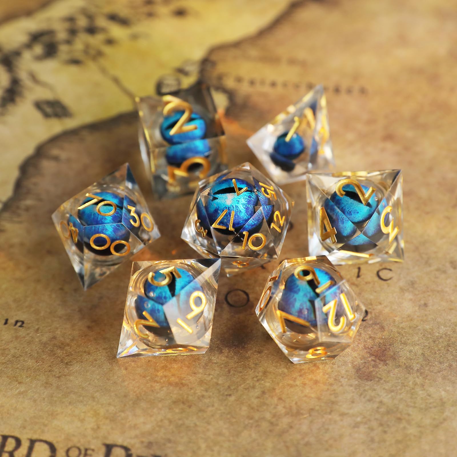 Floating Pupil Eyeball Resin Sharp Edge Dice Set - 7pcs Handmade D&D Dice for Polyhedral Dungeons and Dragons MTG RPG Ttrpg Pathfinder Roleplaying D20 D12 D10 D8 D6 D4 with Box — image 1