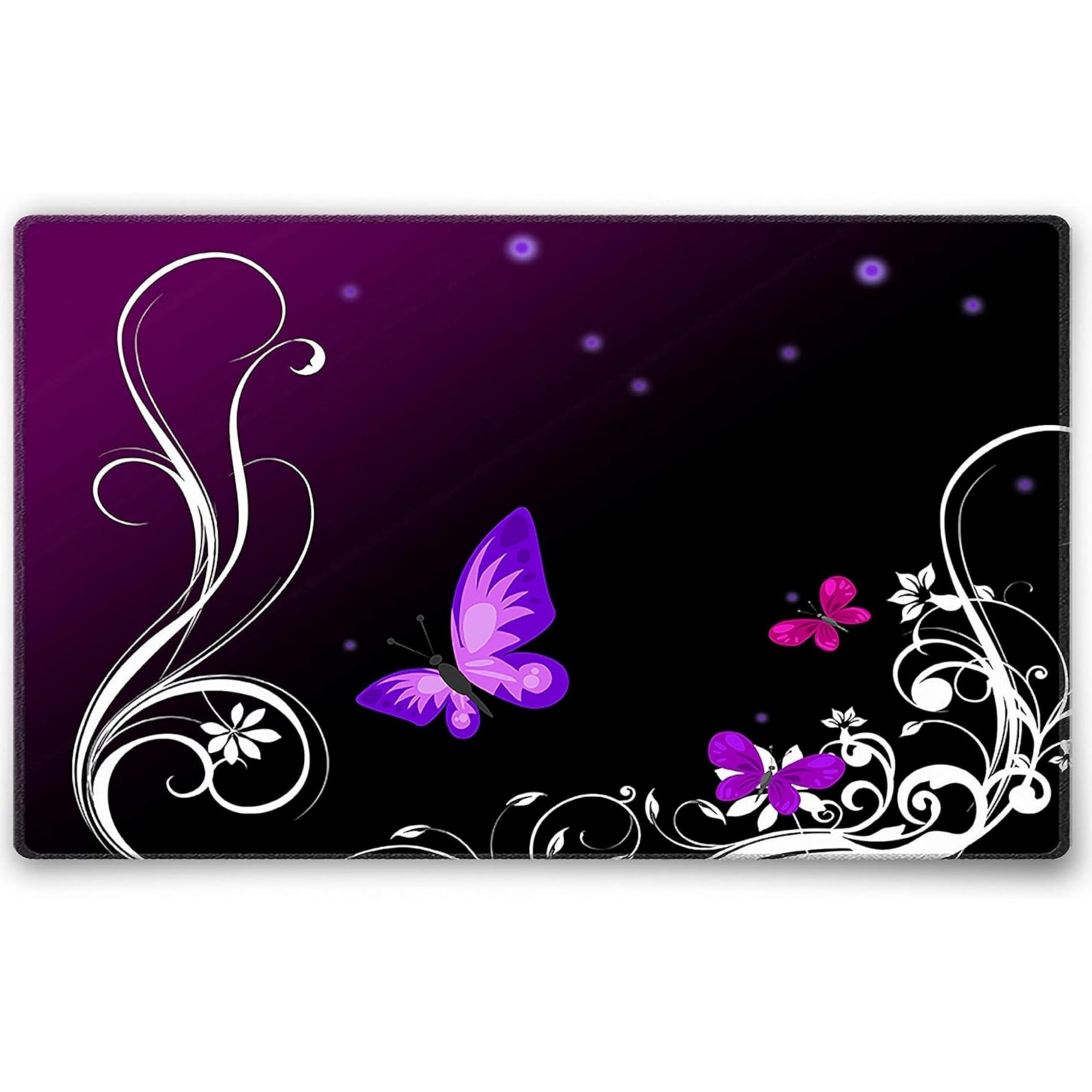 Silent Monsters Mouse Mat Size M 14 x 10 inches / 36 x 25 cm, Purple Butterfly, Stitched Edges, washable & rollable Mouse Pad, Gaming Home Office Mousemat, Mousepad non-slip & quiet, Desk Mat