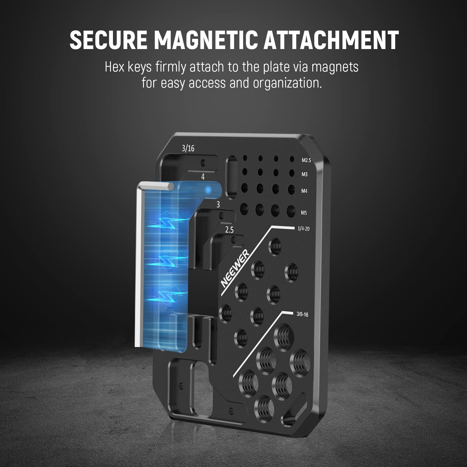 NEEWER Screws and Hex Keys Storage Plate Kit, 5 Hex Keys & 24 Stainless Steel Screws: 3/8