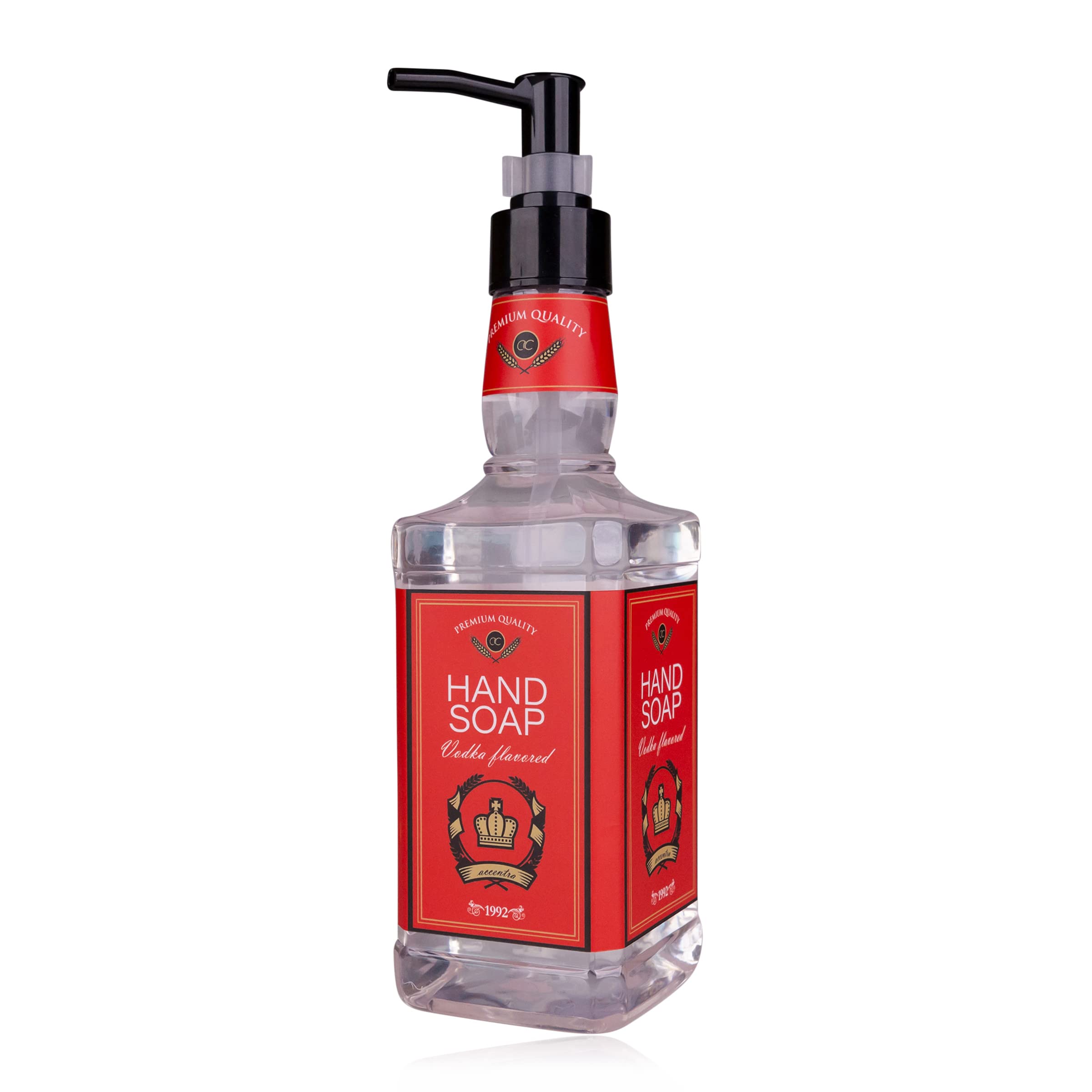 accentra Vodka Flavour Hand Soap in Bottle in Vodka Bottle Look, 480 ml Hand Soap in Pump Dispenser, Liquid Soap, Vodka Fragrance, Refillable