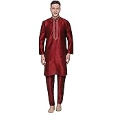 Maple Clothing Kurta Pajama Set Men's Indian Ethnic Wedding Party Dress Art Silk