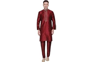 Maple Clothing Kurta Pajama Set Men's Indian Ethnic Wedding Party Dress Art Silk