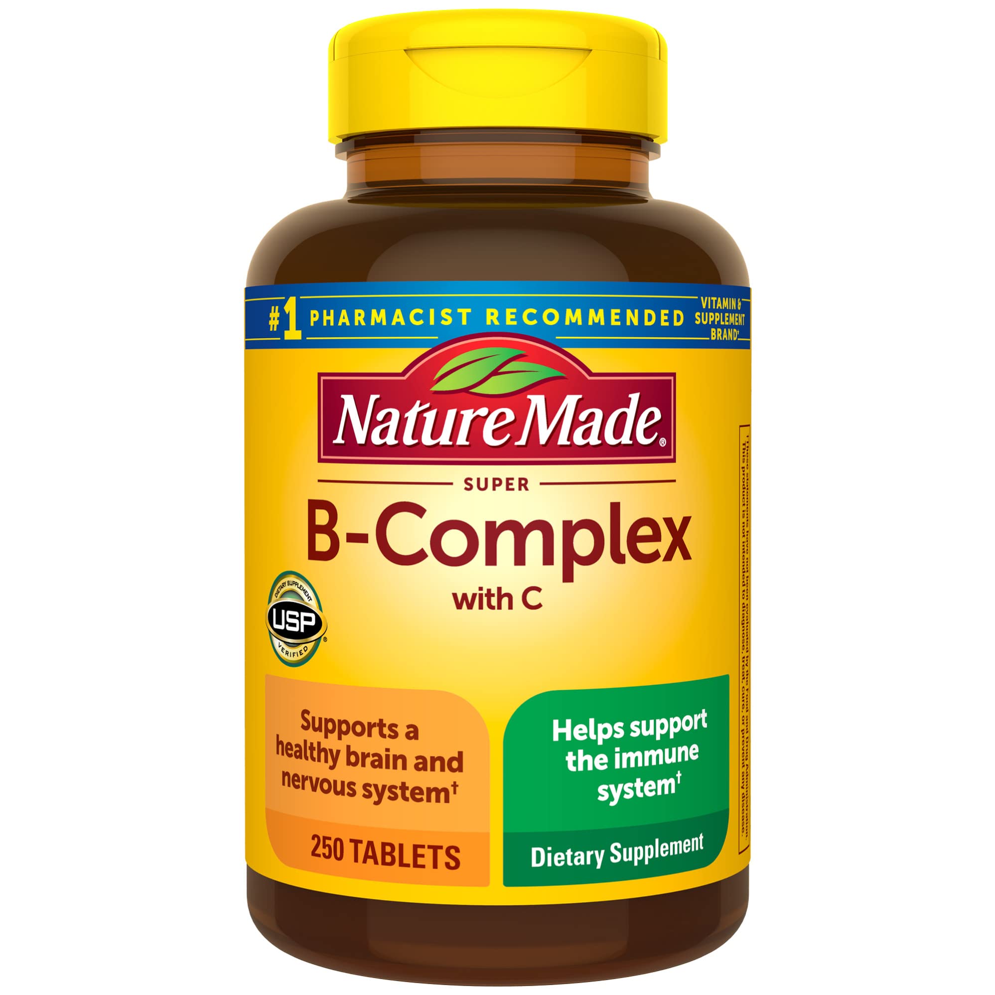 Nature Made Super B Complex with Vitamin C and Folic Acid, Dietary Supplement for Immune Support, 250 Tablets, 250 Day Supply