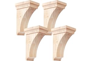 Vercraft 4 Pcs 3 1/2" W x 3 3/4" D x 6" H Traditional Wood Corbels Wooden Shelf Brackets Unfinished Paintable Solid Wooden Bracket for Doorway Home Shelves Cabinet Furniture Support