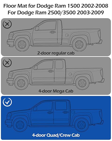 CAR FLOOR MATS FOR DODGE RAM: RAM 1500 2002-2008 CREW CAB (QUAD CAB) RAM 2500/3500 2003-2009 CREW CAB ALL-WEATHER CARPET LINERS FRONT REAR LINERS CUSTOM RUBBER HEAVY DUTY TRUCK VEHICLE ACCESSORIES