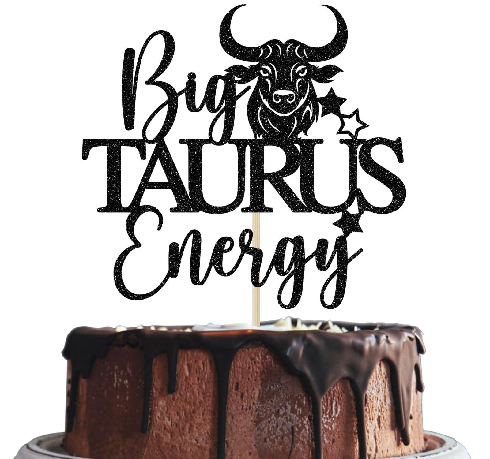 Photo 1 of Big Taurus Energy Cake Topper, Taurus Birthday Cake Decor, Taurus Season Decorations, Zodiac Party Decor, Horoscope Birthday Party Decorations, Black Glitter