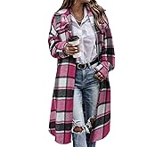 CHICZONE Womens Plaid Shacket Jacket Long Corduroy Shirt Casual Lapel Button Down Flannel Trench Coats