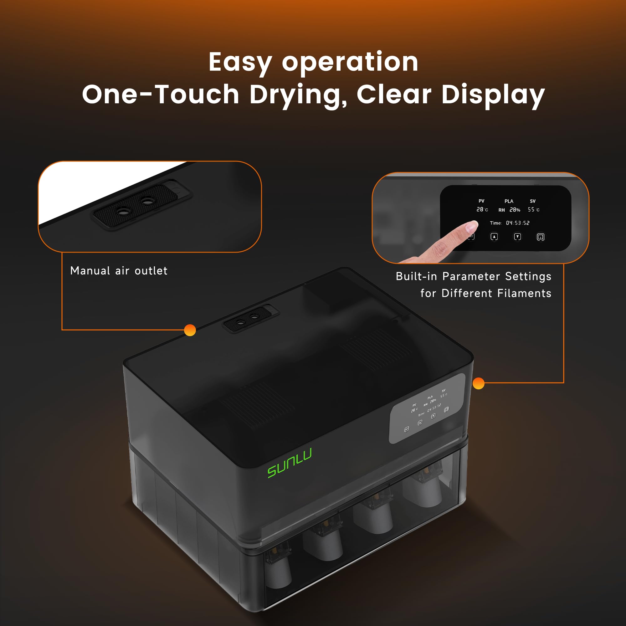 SUNLU AMS Heater für Bambu Lab AMS 1. Gen, Filamenttrockner-Upgrade für 4 Spulen, Drucken & Trocknen gleichzeitig, Smart RH-Steuerung, schnelle Erwärmung bis 70 °C in 20 Min 8