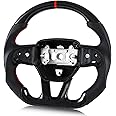 VOONKE Dry Carbon Fiber Steering Wheel For Dodge D-shaped Nappa Perforated Leather Flat-bottom Steering Wheel For Dodge/Jeep Grand Cherokee/SXT/GT/RT/SRT/HELLCAT