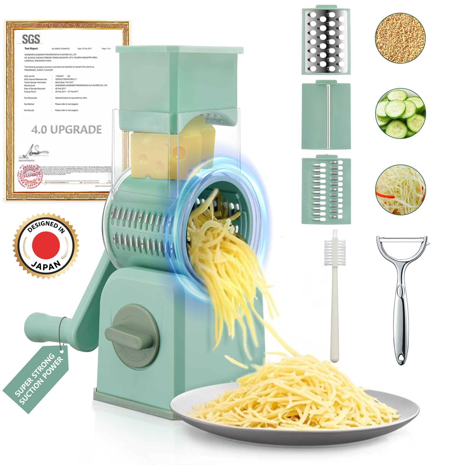 Photo 1 of **UNKNOWN DAMAGES/MISSING PARTS**  4.0 Upgrade Cheese Grater?NO.1-2X Extra-Large Caliber??SGS Certification - German Nano Strong Suction Base?5-Second Fast Cutting, Parmesan Cheese Grater Hand Crank Suitable for Home Use (Green)