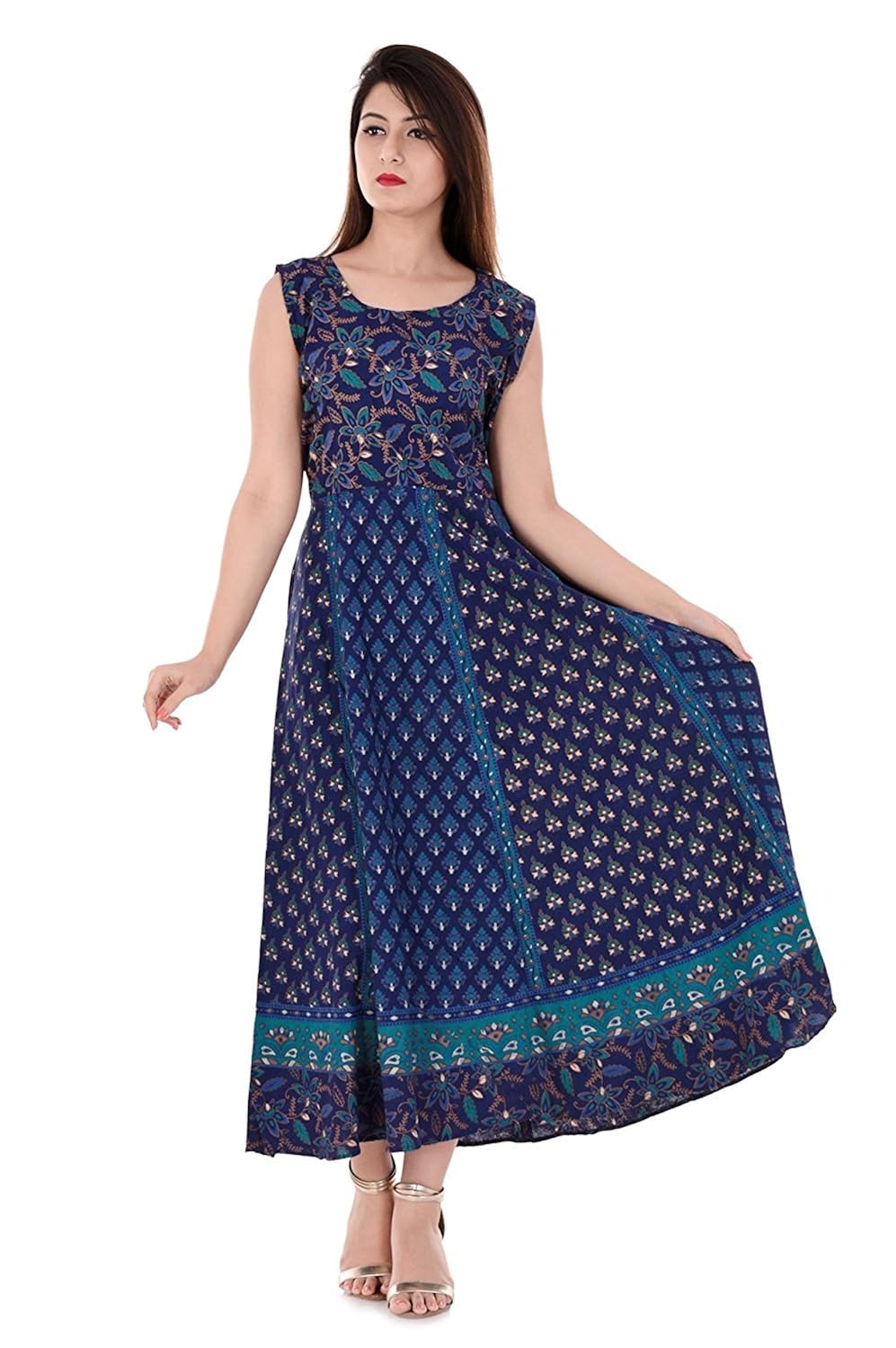 star product designer cotton animal printed women's maxi long jaipuri dress (free size upto 44-xxl)