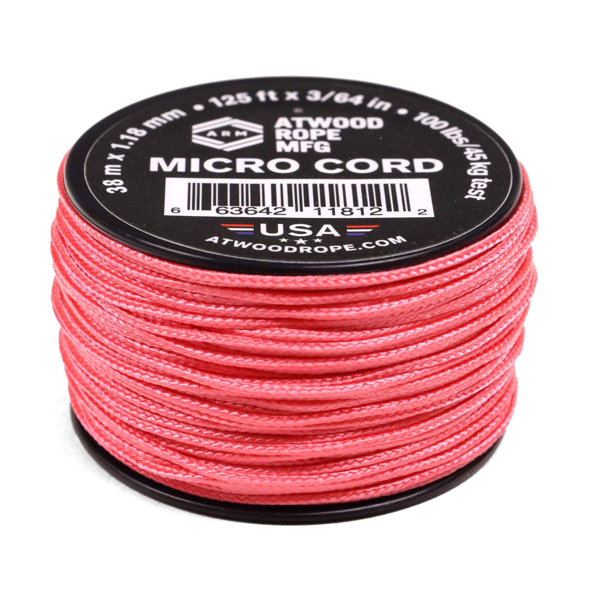 Atwood Rope MFG Tactical Nylon/Polyester Micro Utility Cord 1.18mm X 125ft Reusable Spool | Fishing Gear, Jewelry Making, Camping Accessories (Pink)