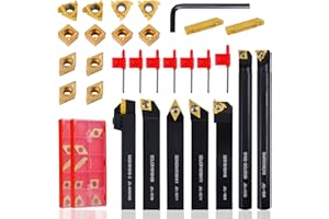 CHAWNIAO Indexable Lathe Turning Tool 21Pcs Kit 5/8" (16mm) Shank, Includes 7Pcs Metal Lathe Tool Holders and 14Pcs Carbide I