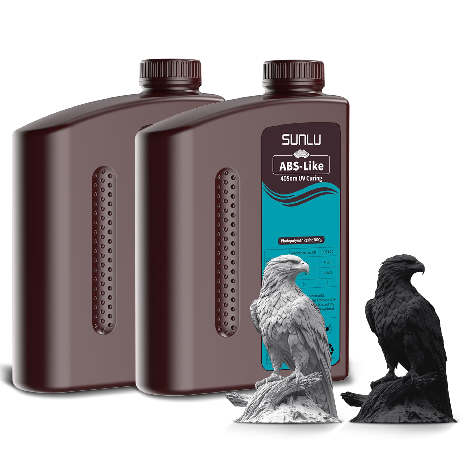 SUNLU 4000G ABS Like Resin, 3D Printer Resin Compatibility for LCD/DLP/SLA 3D Printers, High Toughness & High Precision & Low Shrinkage, (2Pack*2kg Grey+Black,4kg in Total) Image