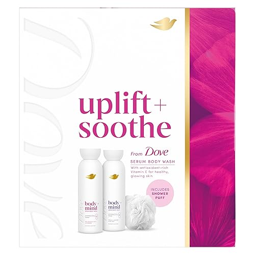 Dove Uplift + Soothe Collection Gift Set with two body washes and a Shower Puff perfect gifts for her 2 pc