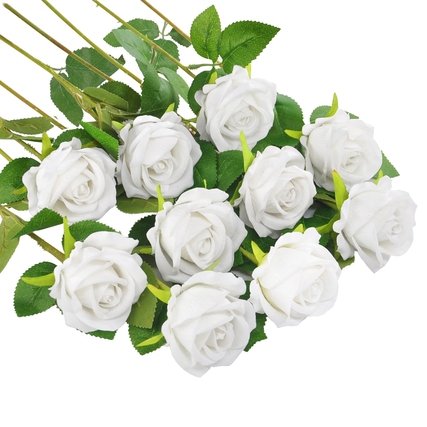 Huspox Fake Roses Artificial Flowers with Long Stem for Decoration Bouquet Wedding Floral Arrangement 10pcs (White) — image 1