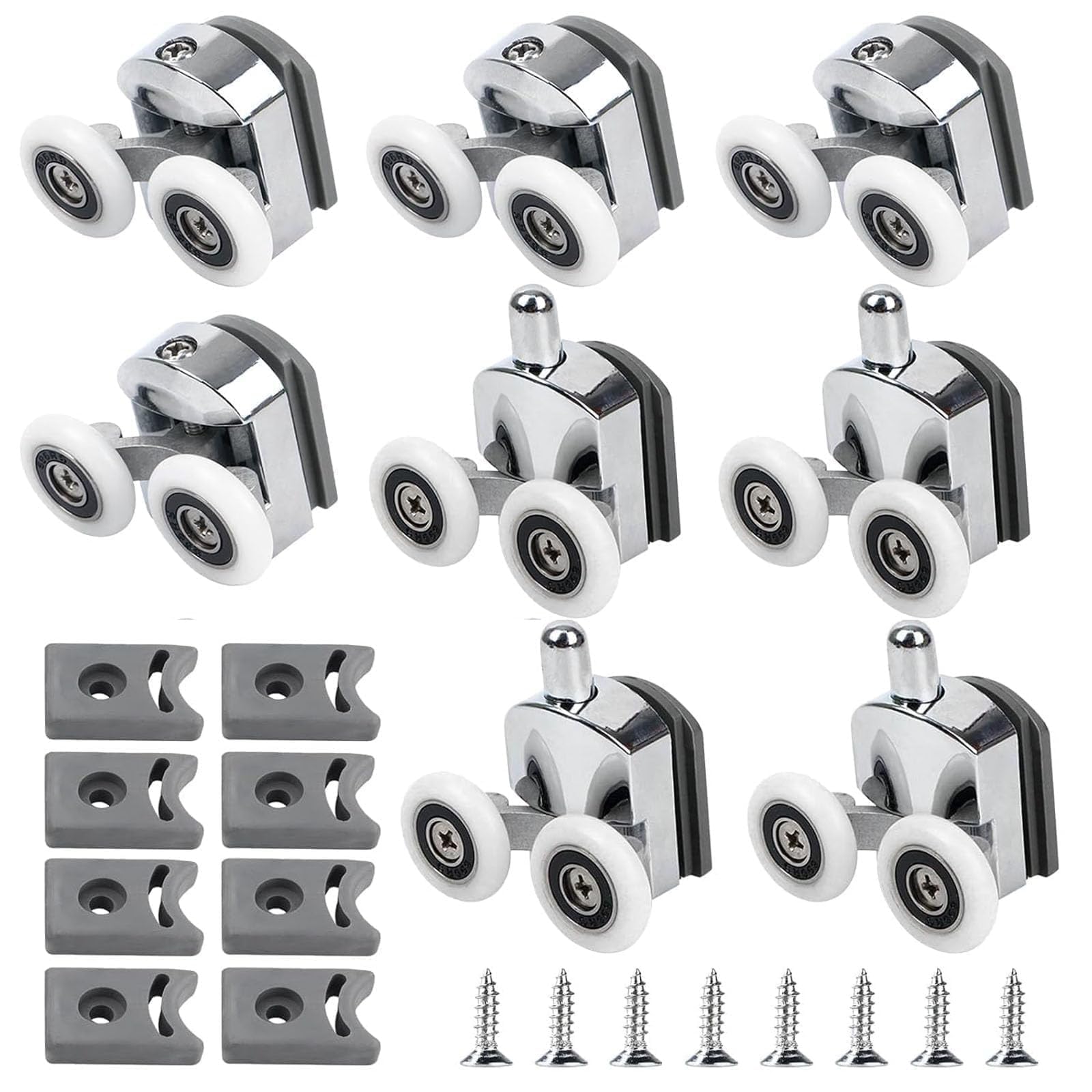 8 Pcs 23mm Shower Door Rollers, Shower Glass Door Wheels Replacement Rollers, Shower Door Wheels with Anti-Collision Block and Screws for Curved Glass Doors 4-6mm Glass(4 Top & 4 Bottom)