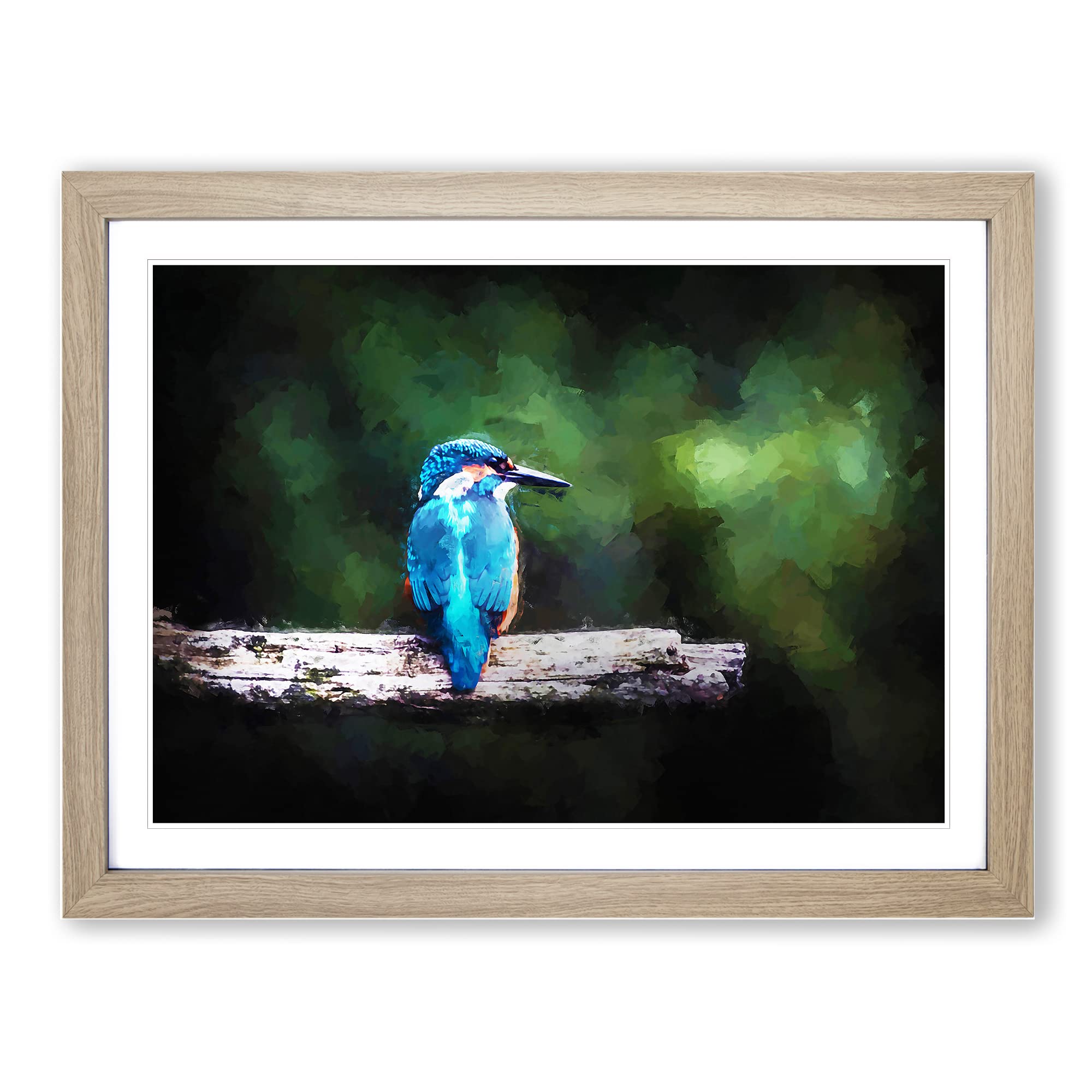 Kingfisher Looking West In Abstract Modern Art Framed Print | A4 Oak Framed Wall Art | Ready to Hang | Abstract Fantasy Picture | Living Room Bedroom Lounge Office