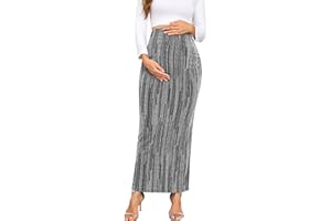 AISWI Maternity Sparkly Adjustable Waist Maxi Skirt Over The Belly Stretchy Pregnancy Long Pencil Skirts
