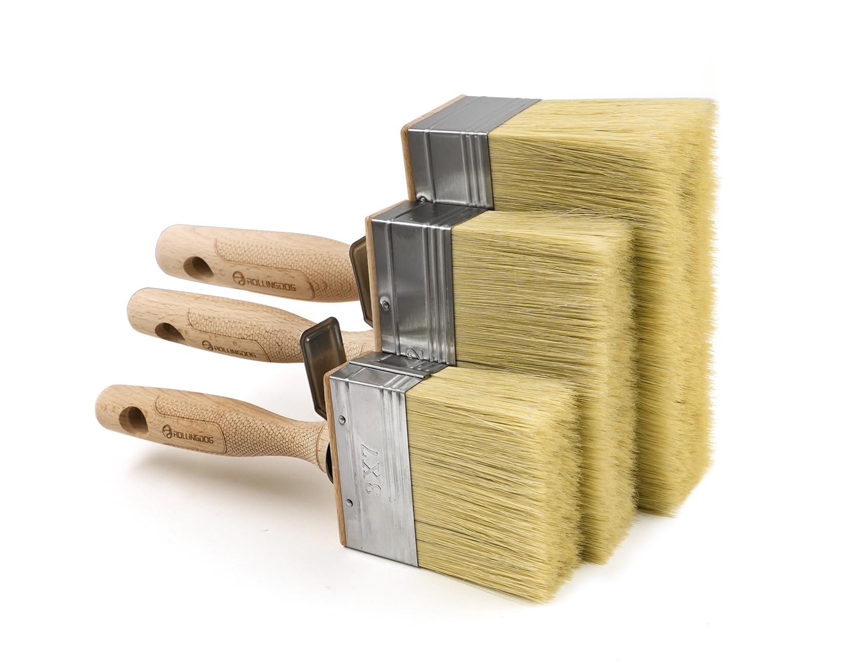 Photo 1 of ROLLINGDOG Deck Stain Brush Set - Limewash Brush Wood Handle Large Deck Brush Applicator for Wall, Wood, Fence, Floor Painting(70mm 120mm 150mm)